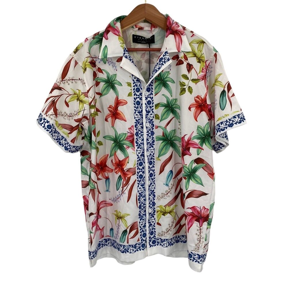 Eternity BC/AD Shirt Medium Men's Button Tropic Short Sleeve Floral Hawaiian NWT